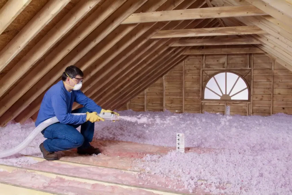 Spray fiberglass insulation