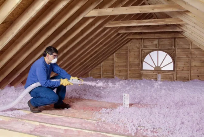 Spray fiberglass insulation